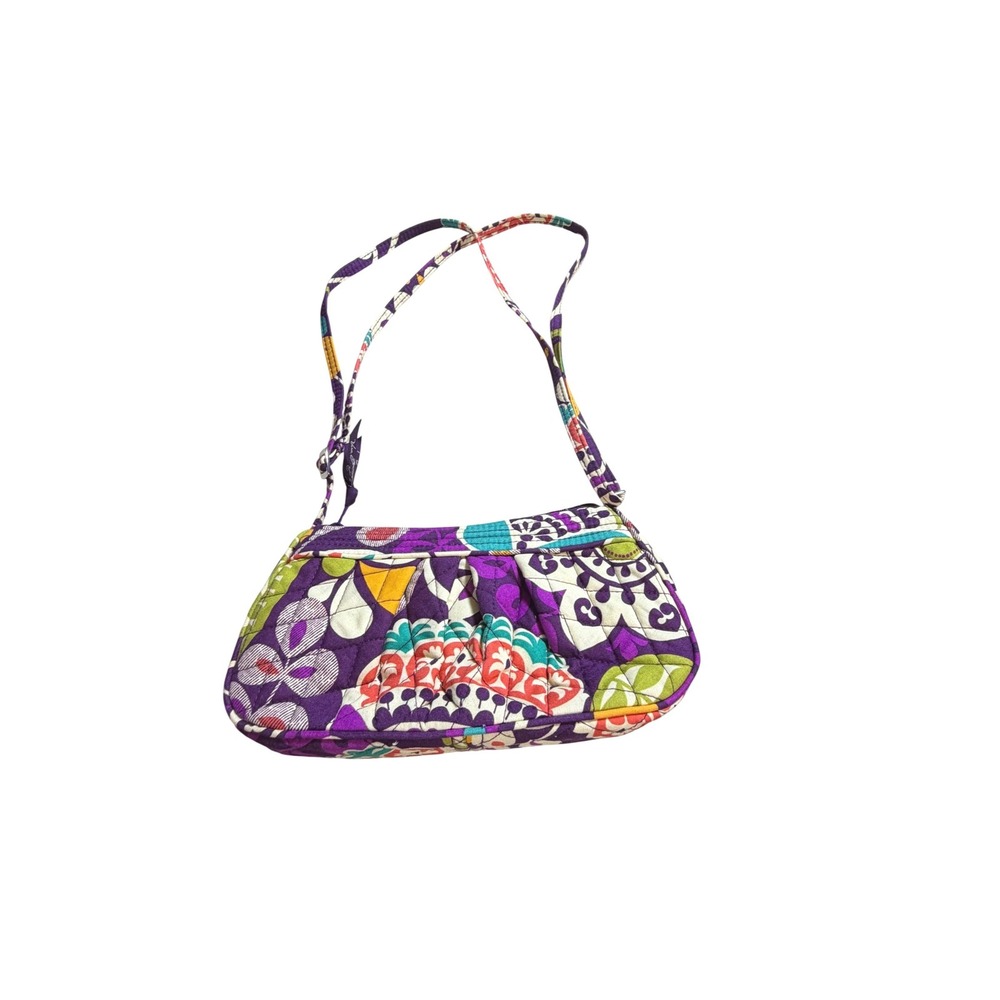 Vera Bradley Fannie Colorful Purple Floral Quilted Cotton Shoulder Bag Baguette